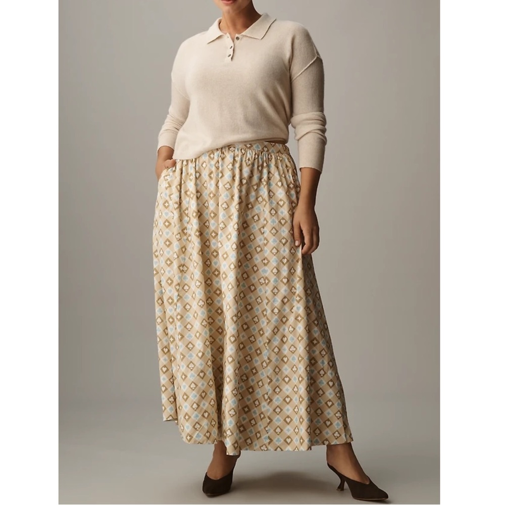 Maeve The Jacie Poplin Printed Maxi Skirt Size M Cotton Pocket Pull On Preppy